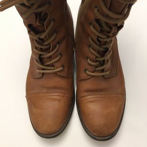 Cognac leather lace-up boots